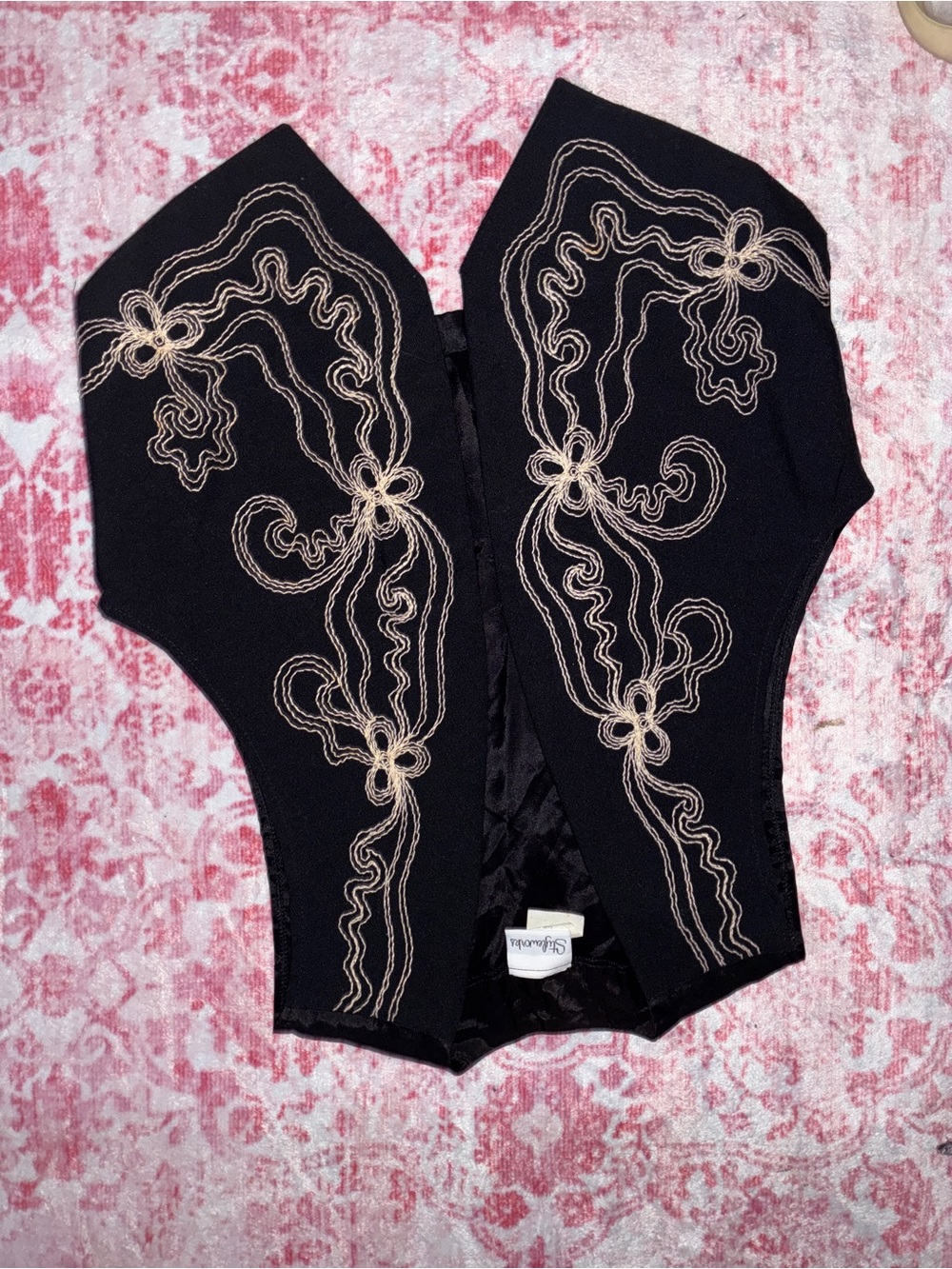 Embroidered Black Vest with Cream Floral Accents